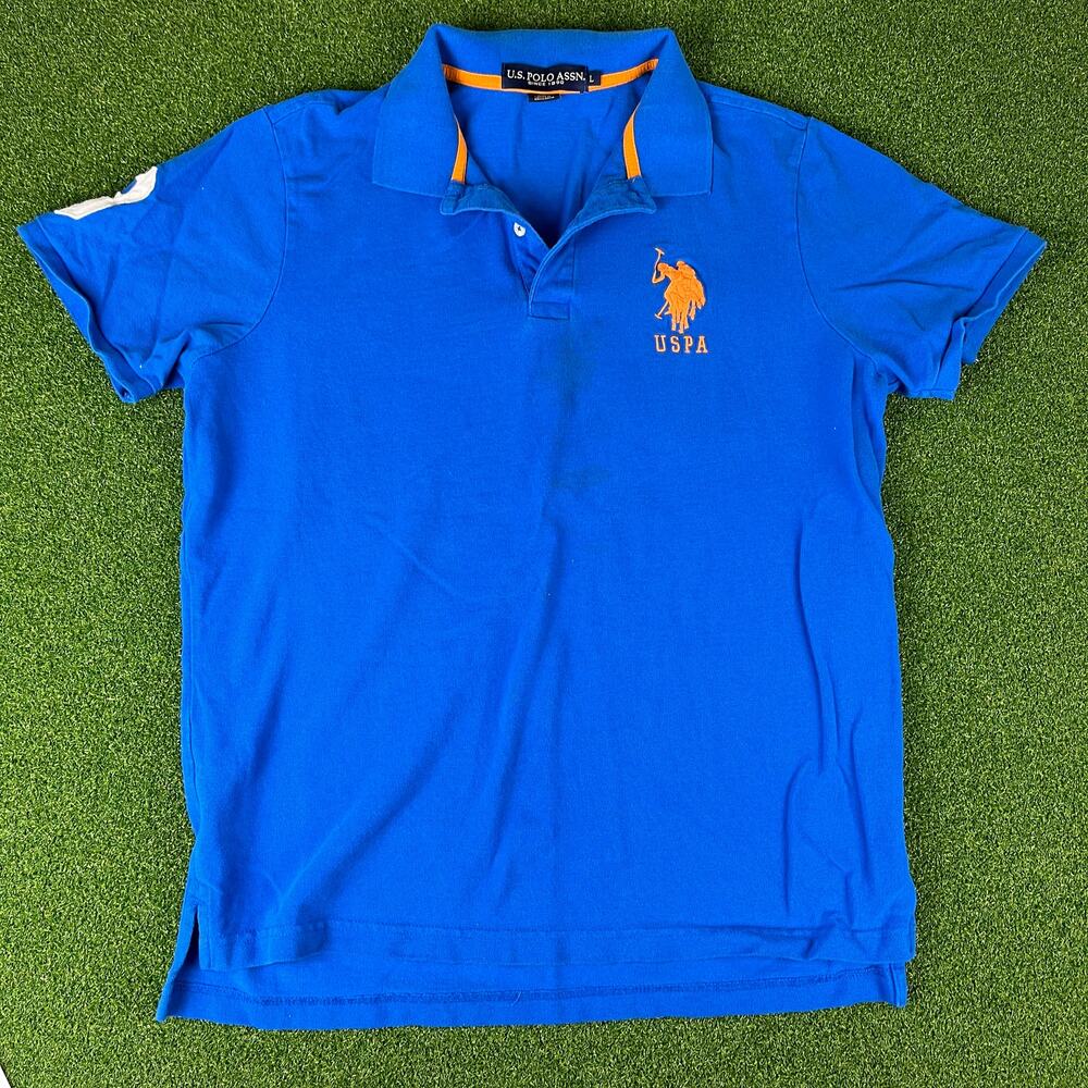Vintage U.S. Polo Assn. Blue Short Sleeve USPA Logo Polo Shirt Sz L